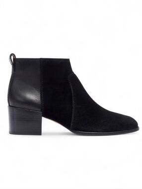 Madewell Ankle Boot Suede and Leather Block Heel Side Zipper The Asher Black 7.5